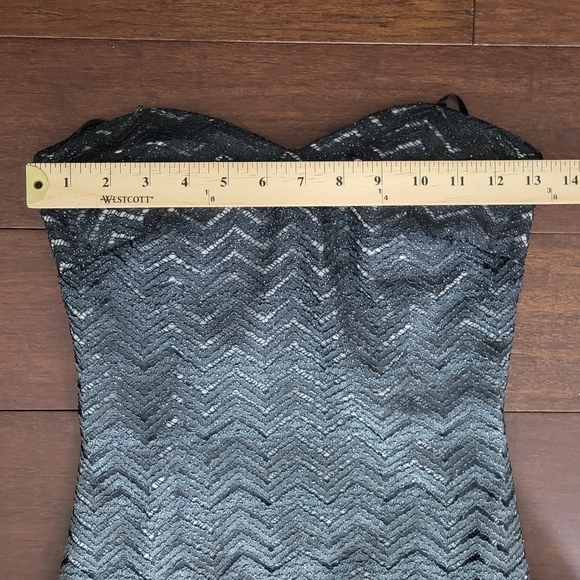 Betsy & Adam Strapless Gray Ombre Glitter Chevron Floor Length Gown Dress Size 2 - Picture 10 of 13